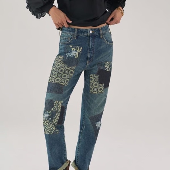 Pilcro and the Letterpress Denim - Anthropologie Pilcro Patchwork Boyfriend Jeans Women’s 27 Distressed Denim